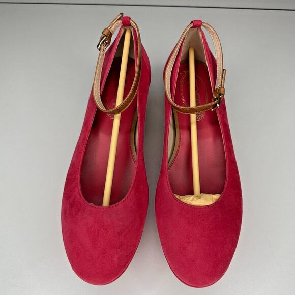 Tod's Deep Pink Suede Ankle Strap Ballerina Style Round Toe Wedge Shoes 38 / 8 - Picture 4 of 13